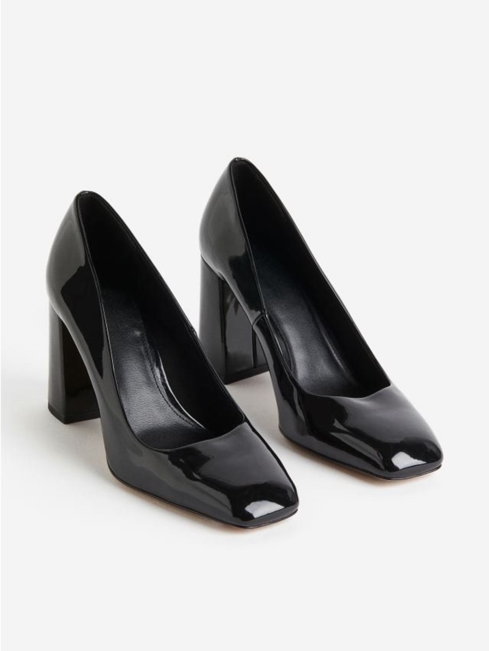 H&M black patent square toe block heels.